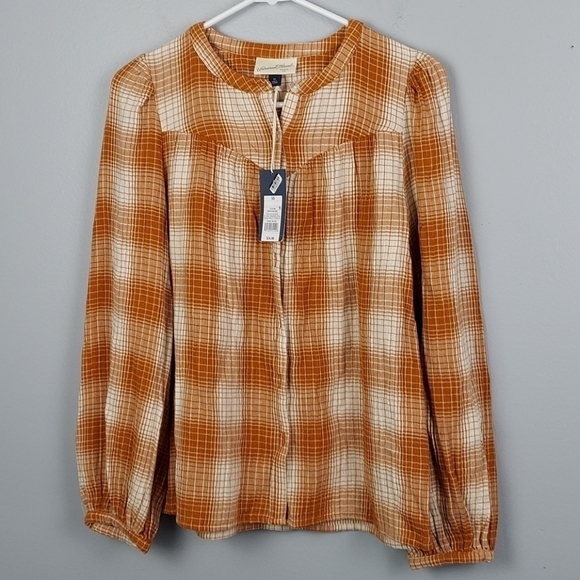 Plaid Puff Long Sleeve Button-Front Blouse - Picture 2 of 4
